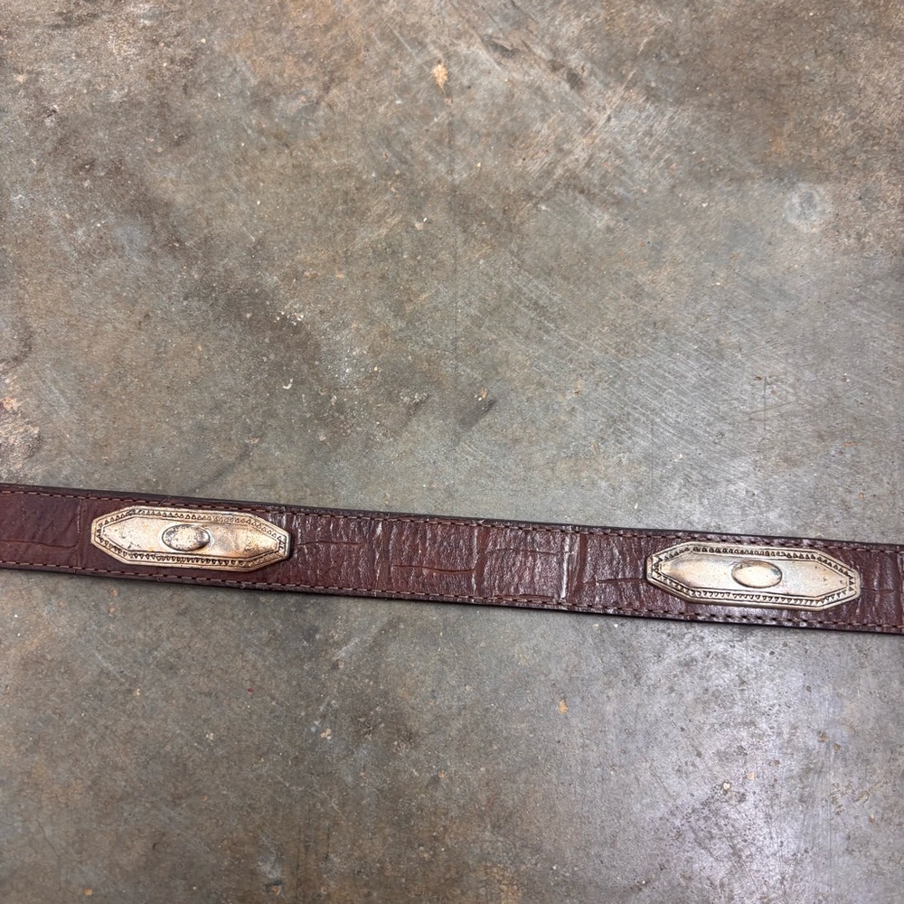 Vintage 1990s Brighton Croc Embossed Leather Silver Concho Belt Sz Medium 41809 - Picture 10 of 14